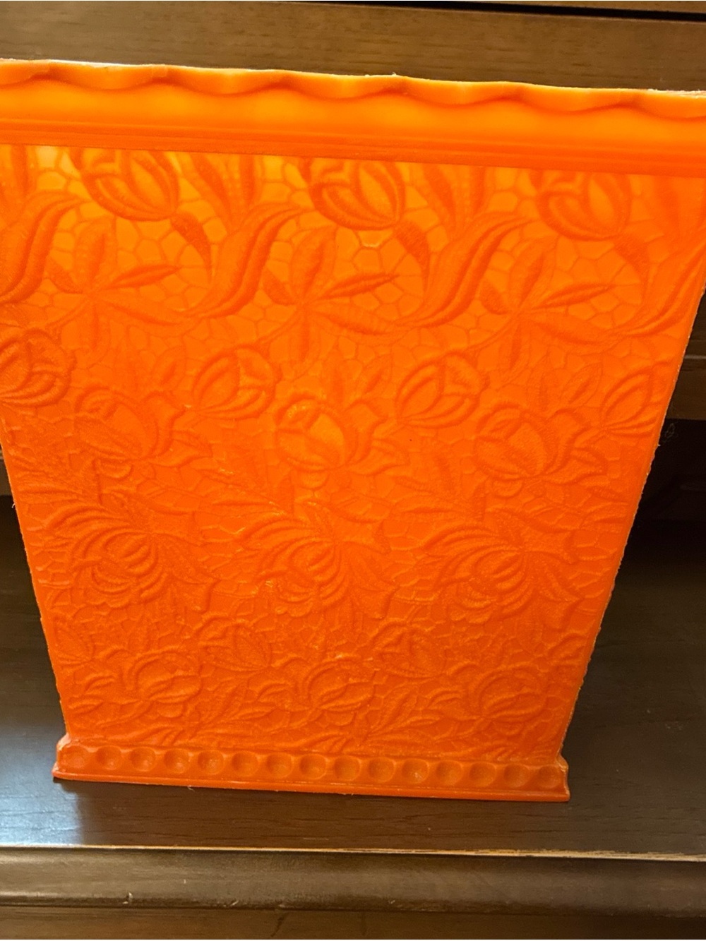 Vintage Max Klein Waste Trash Basket Orange Floral Ruffle MCM RETRO Fun Find